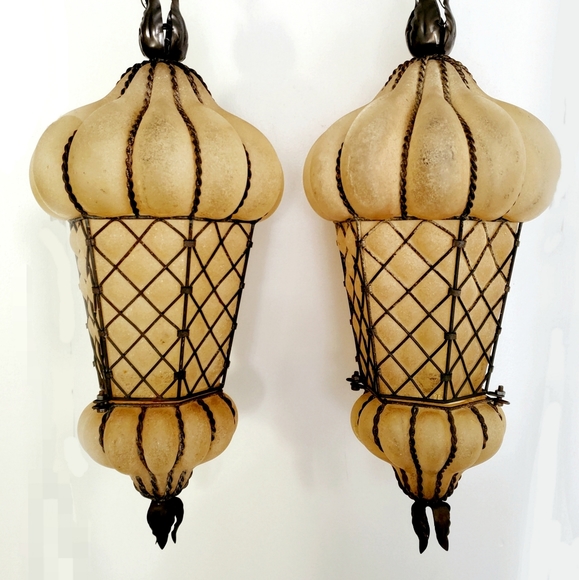 Vintage Other - *SOLD* Pair Venetian Blown Glass Scavo Lanterns